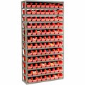 Global Industrial Steel Shelving With 144 4inH Plastic Shelf Bins Red, 36x12x72-13 Shelves 652786RD